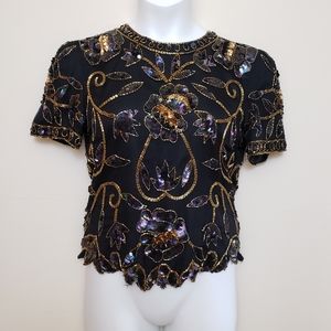 Papell Boutique Evening Beaded Sequin Top Blouse Med Vintage